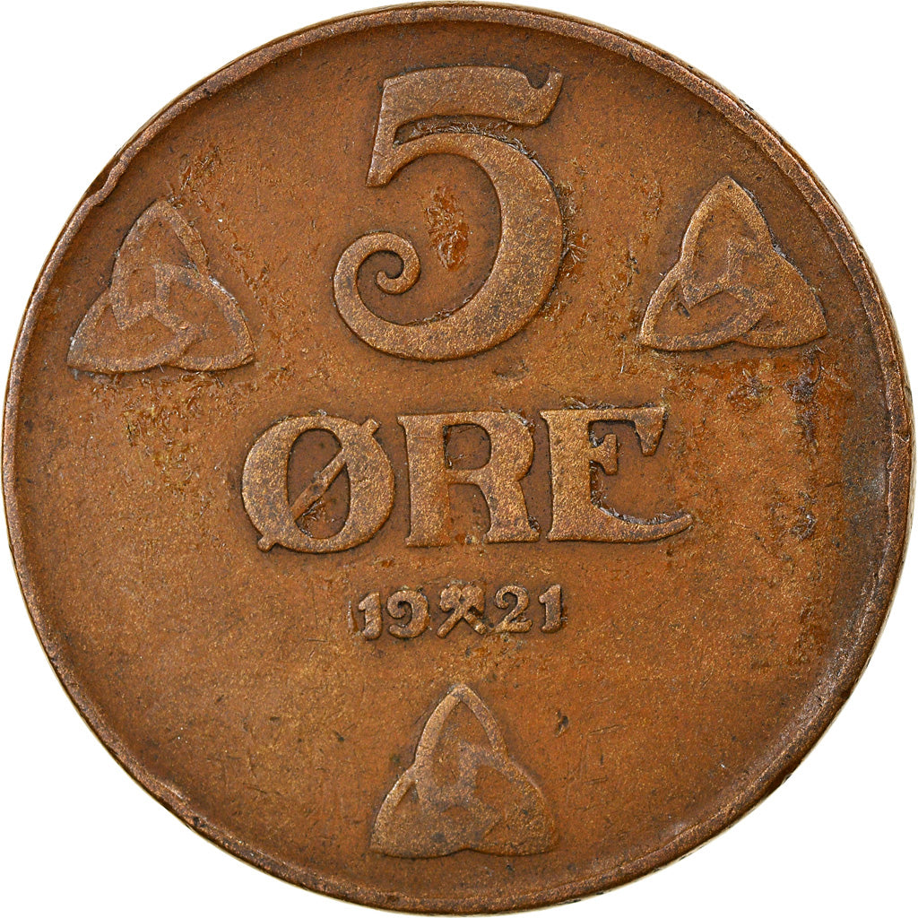 Coin, Norway, Haakon VII, 5 Öre, 1921, Kongsberg, EF(40-45), Bronze, KM:368