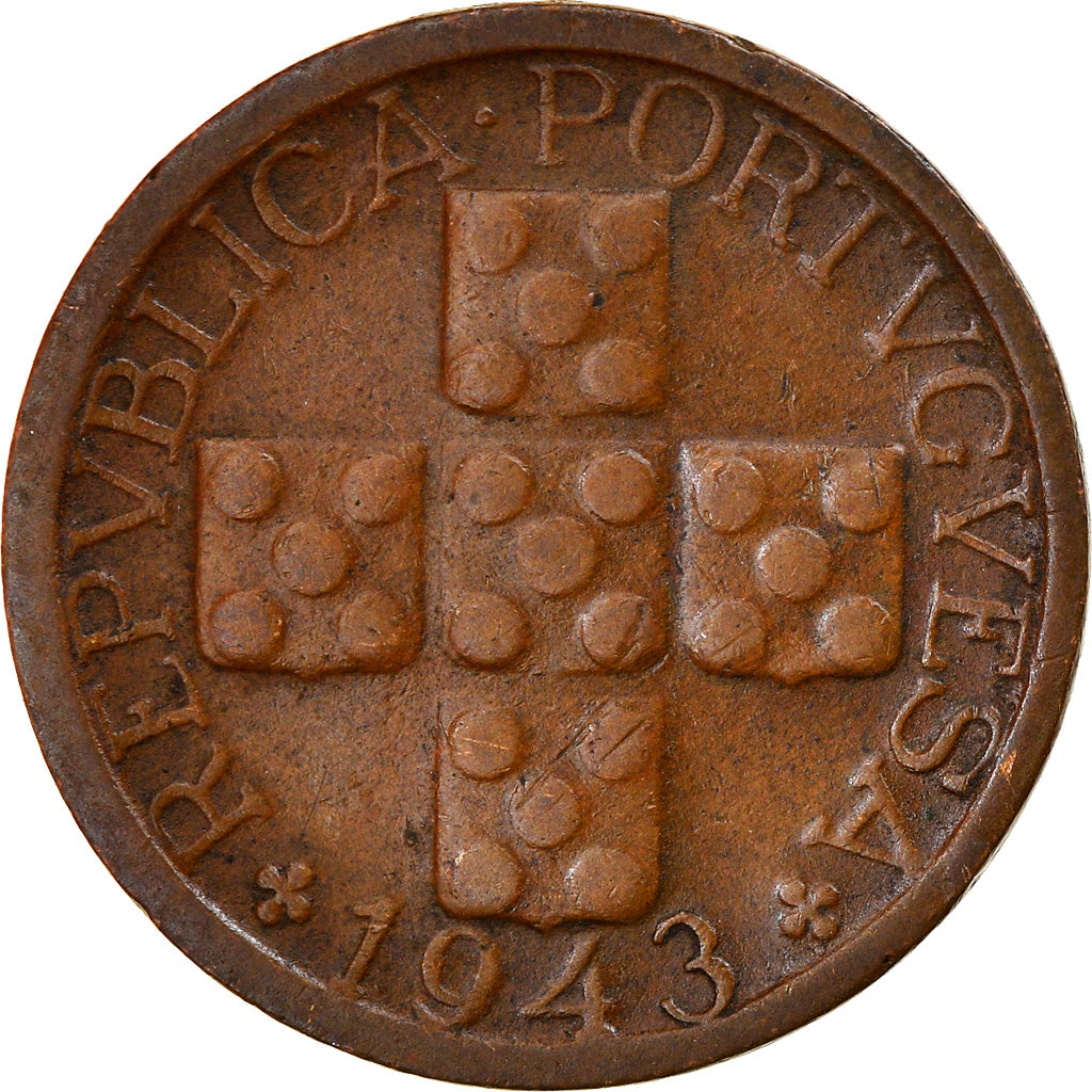 Coin, Portugal, 10 Centavos, 1943, EF(40-45), Bronze, KM:583