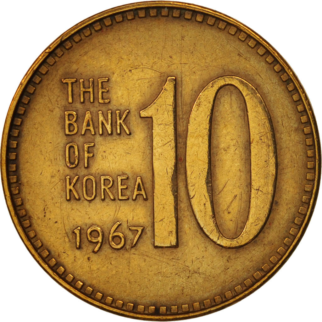 KOREA-SOUTH, 10 Won, 1967, AU(50-53), Bronze, KM:6