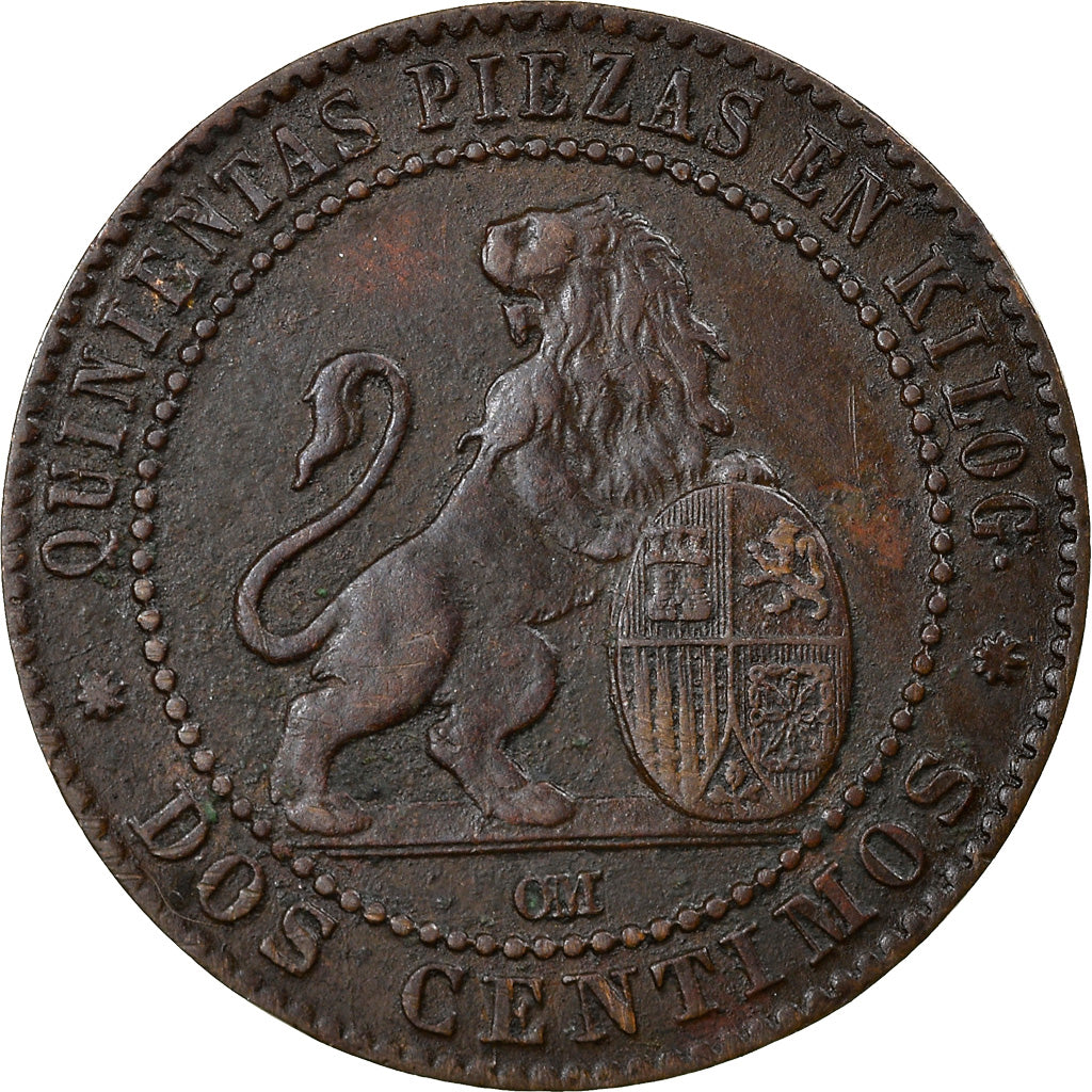 Monnaie, Espagne, Provisional Government, 2 Centimos, 1870, Madrid, TTB, Cuivre