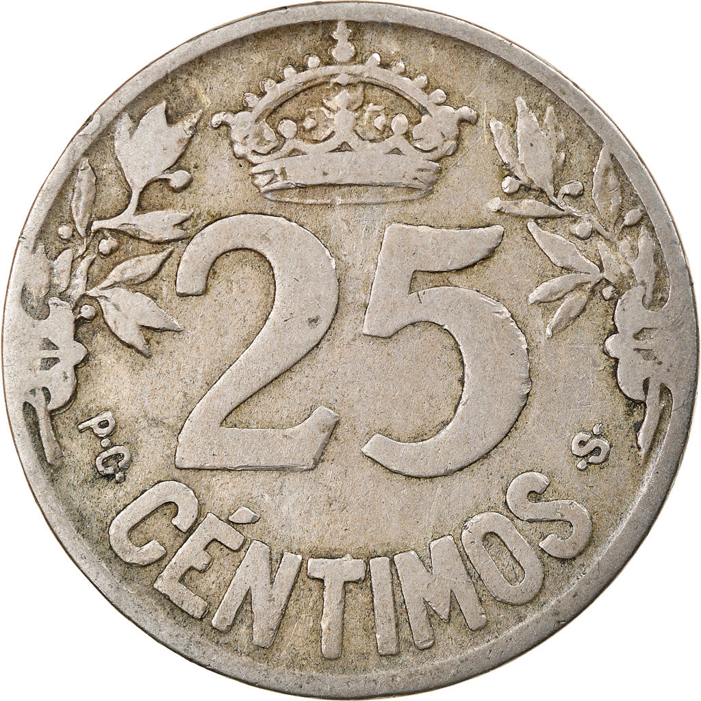 Moneda, España, Alfonso XIII, 25 Centimos, 1925, Madrid, BC+, Cobre - níquel