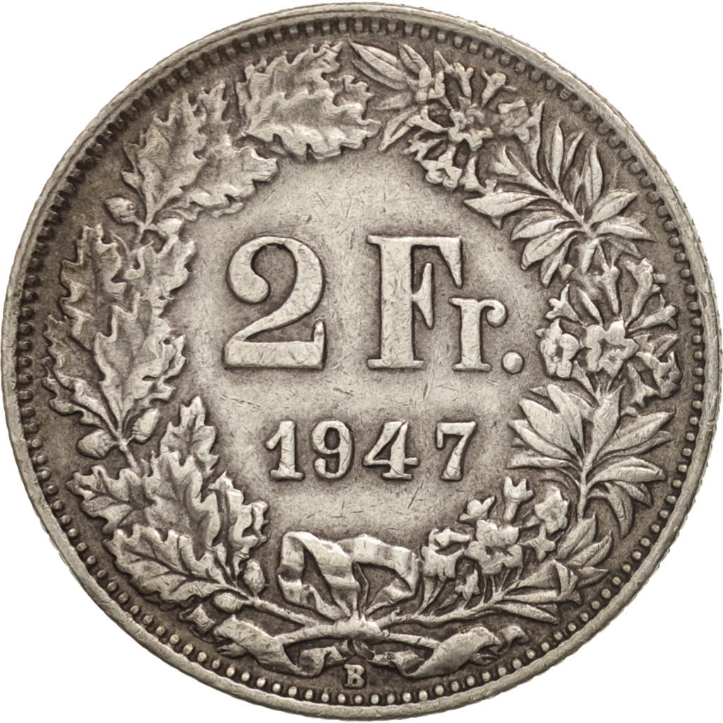 Coin, Switzerland, 2 Francs, 1947, Bern, AU(50-53), Silver, KM:21
