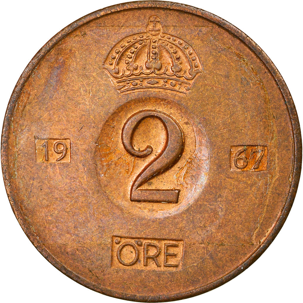 Münze, Schweden, Gustaf VI, 2 Öre, 1967, SS, Bronze, KM:821