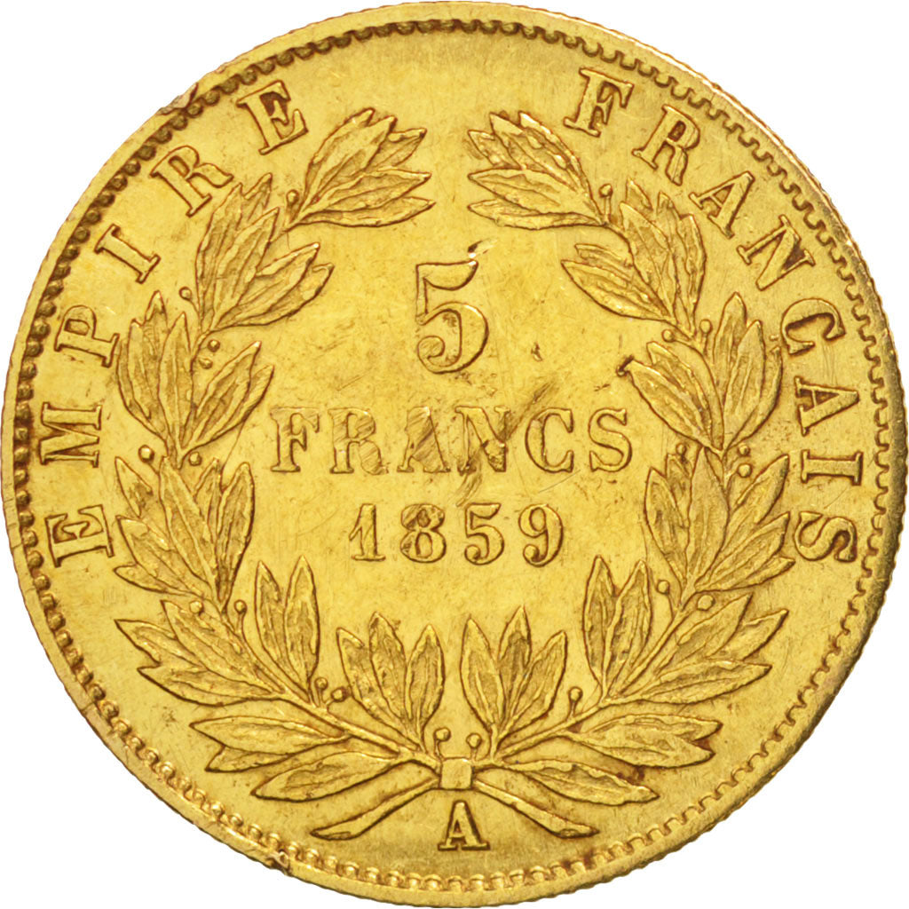 France, Napoleon III, 5 Francs, 1859, Paris, VF(30-35), Gold, KM 787.1