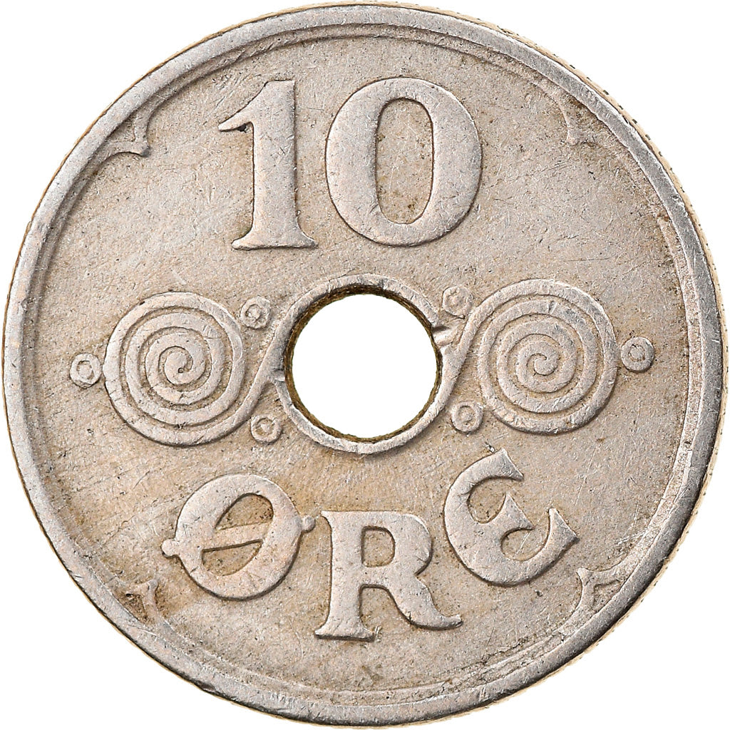 Moneda, Dinamarca, Christian X, 10 Öre, 1935, Copenhagen, MBC, Cobre - níquel