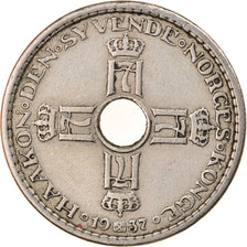 Moneda, Noruega, Haakon VII, Krone, 1937, MBC, Cobre - níquel, KM:385