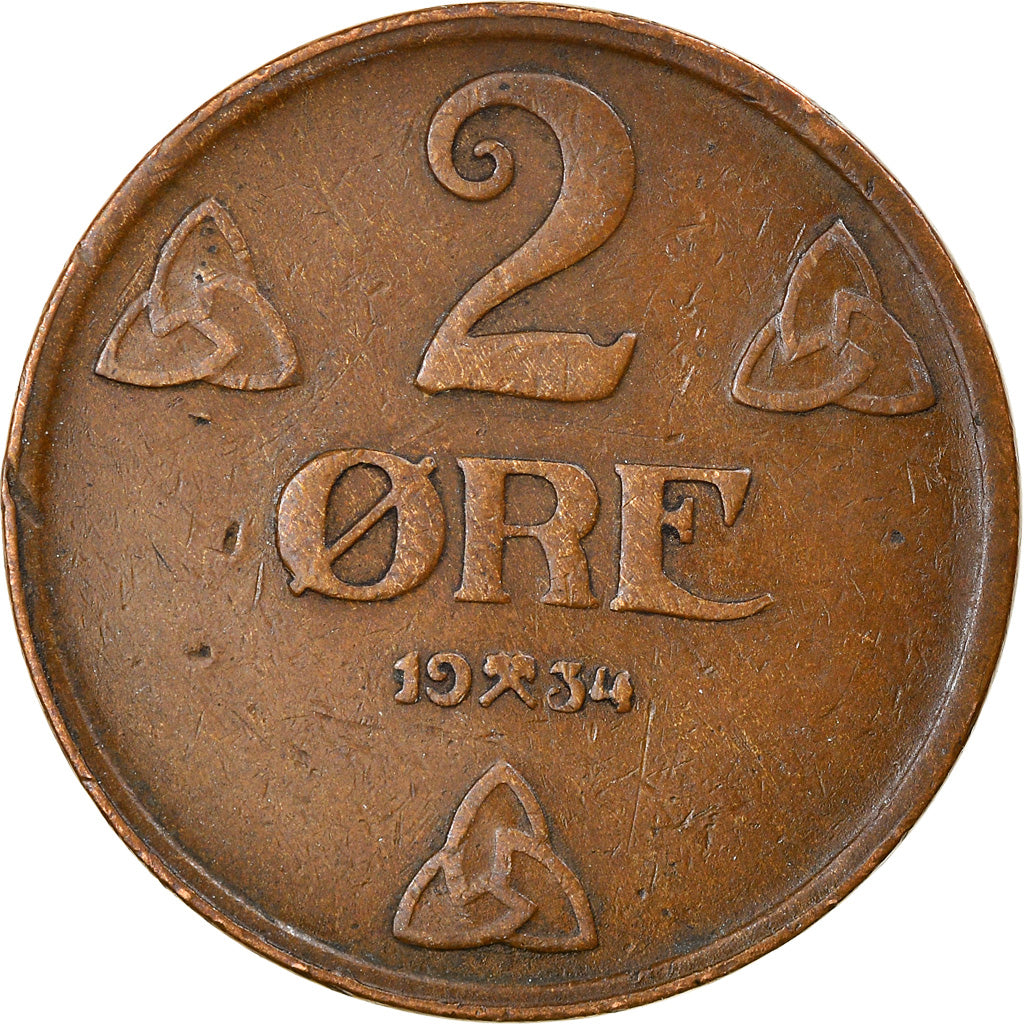 Coin, Norway, Haakon VII, 2 Öre, 1934, EF(40-45), Bronze, KM:371