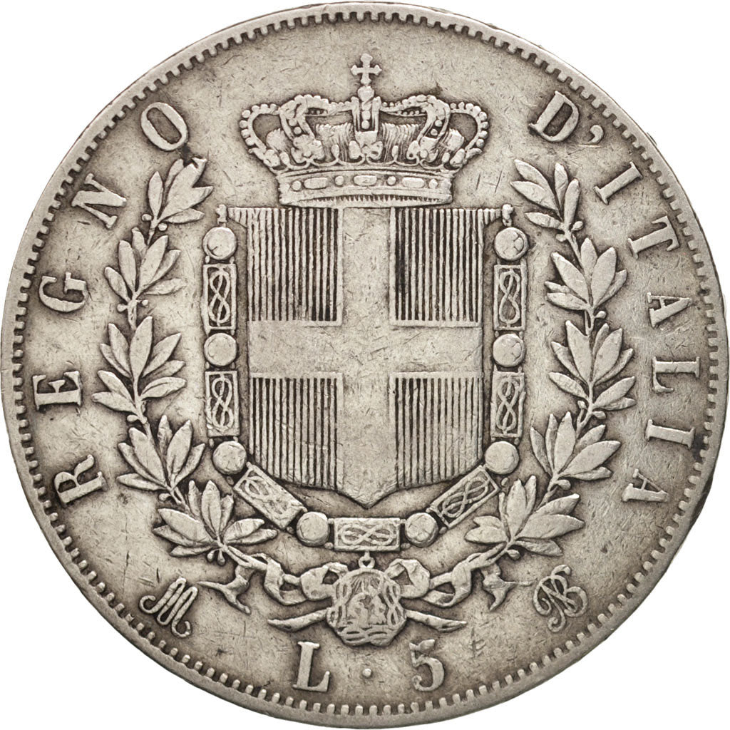 Italy, Vittorio Emanuele II, 5 Lire, 1872, Milan, EF(40-45), Silver, KM:8.3