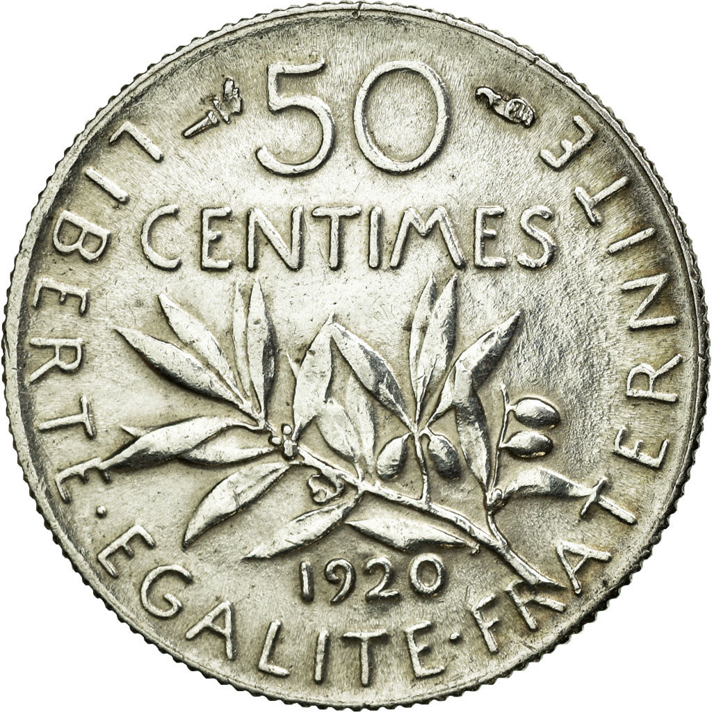 Coin, France, Semeuse, 50 Centimes, 1920, Paris, AU(55-58), Silver, KM:854