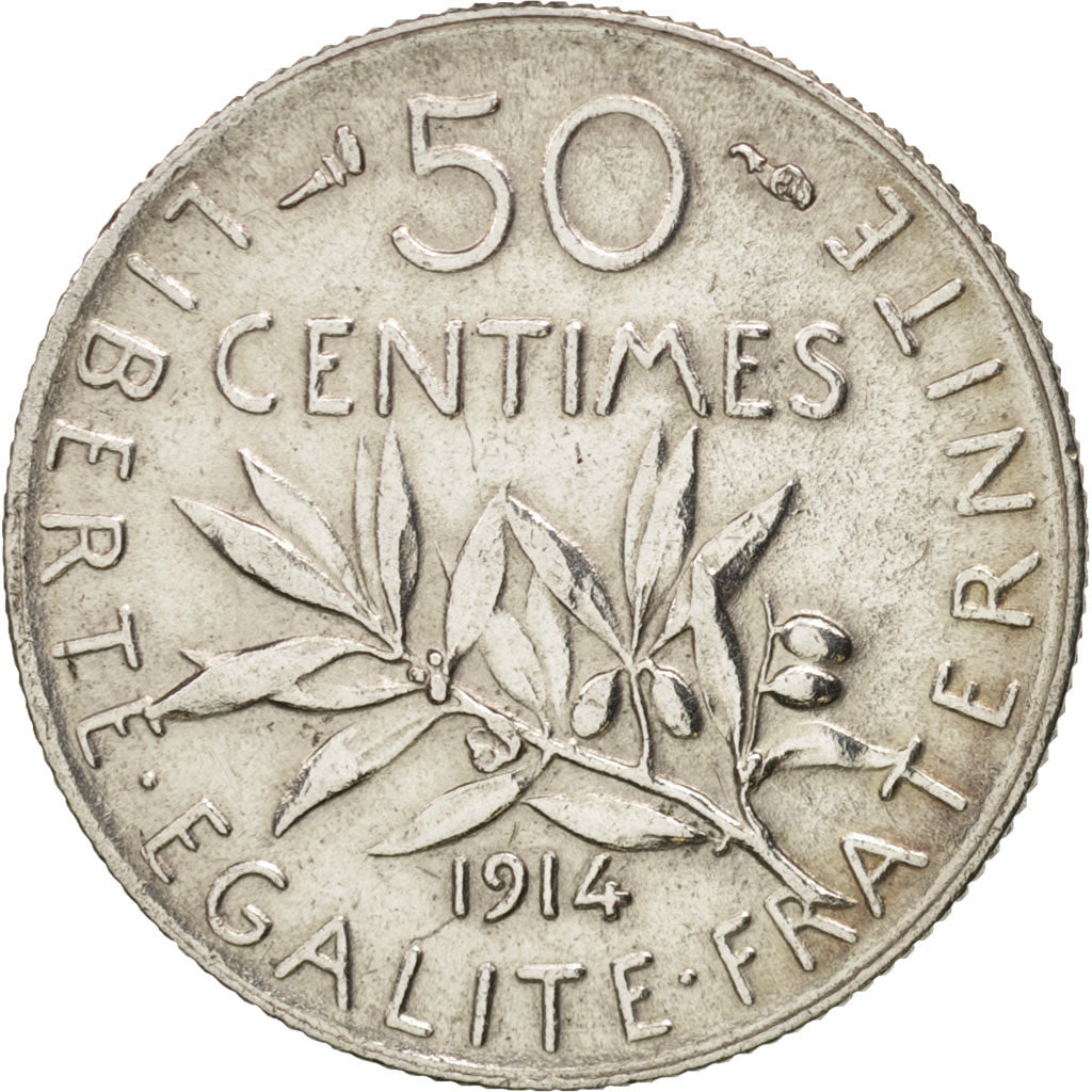France, Semeuse, 50 Centimes, 1914, Paris, AU(55-58), Silver, KM:854