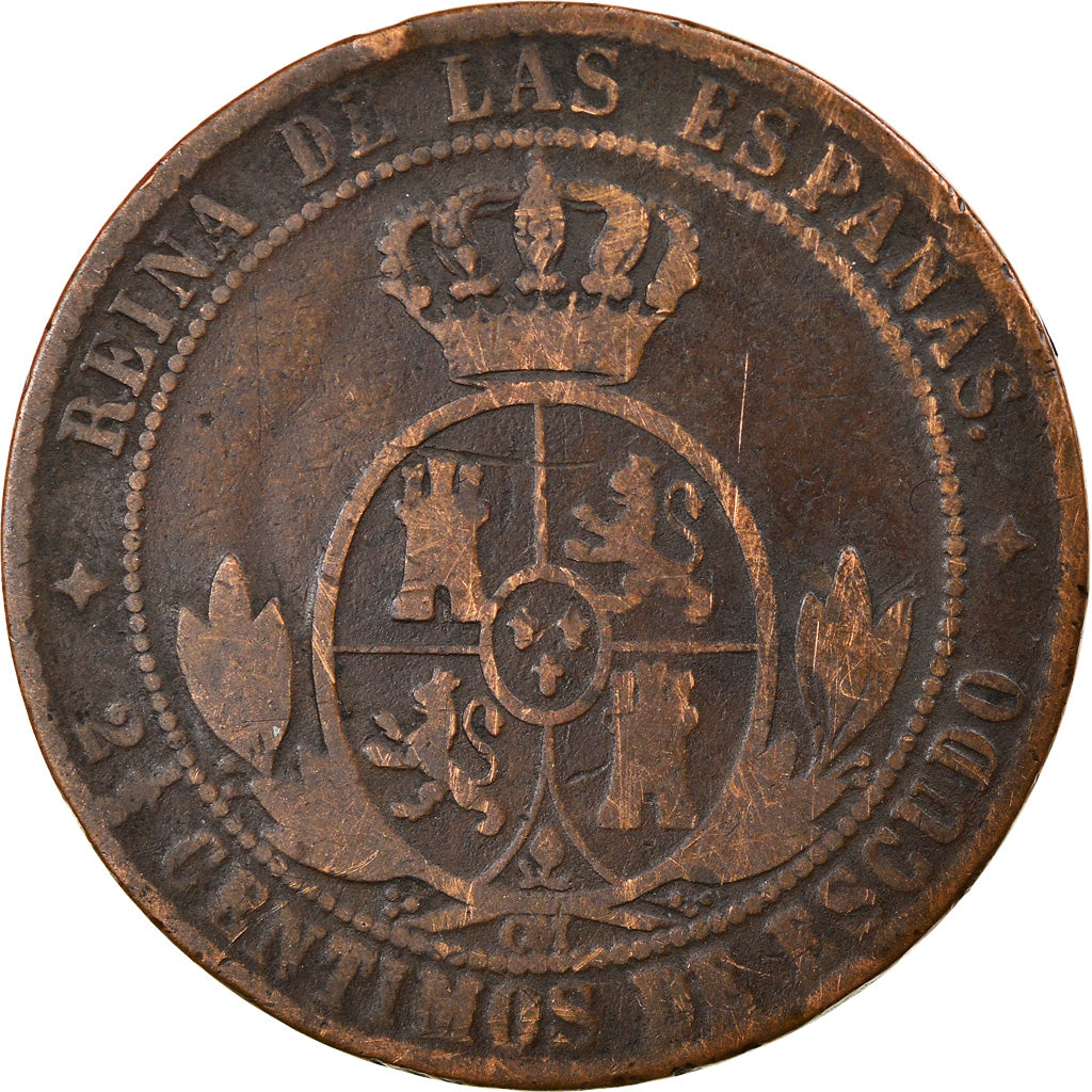 Coin, Spain, Isabel II, 2-1/2 Centimos, 1868, Madrid, VF(20-25), Copper
