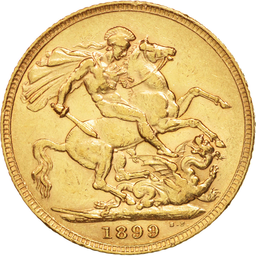 Great Britain, Victoria, Sovereign, 1899, AU(50-53), Gold, KM:785