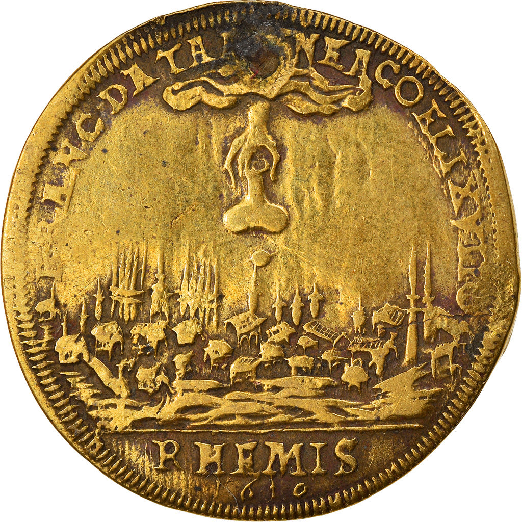 France, Jeton, Louis XIII, Sacre à Reims, History, 1610, TTB, Laiton