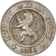 Moneta, Belgia, Leopold I, 10 Centimes, 1863, AU(50-53), Miedź-Nikiel, KM:22