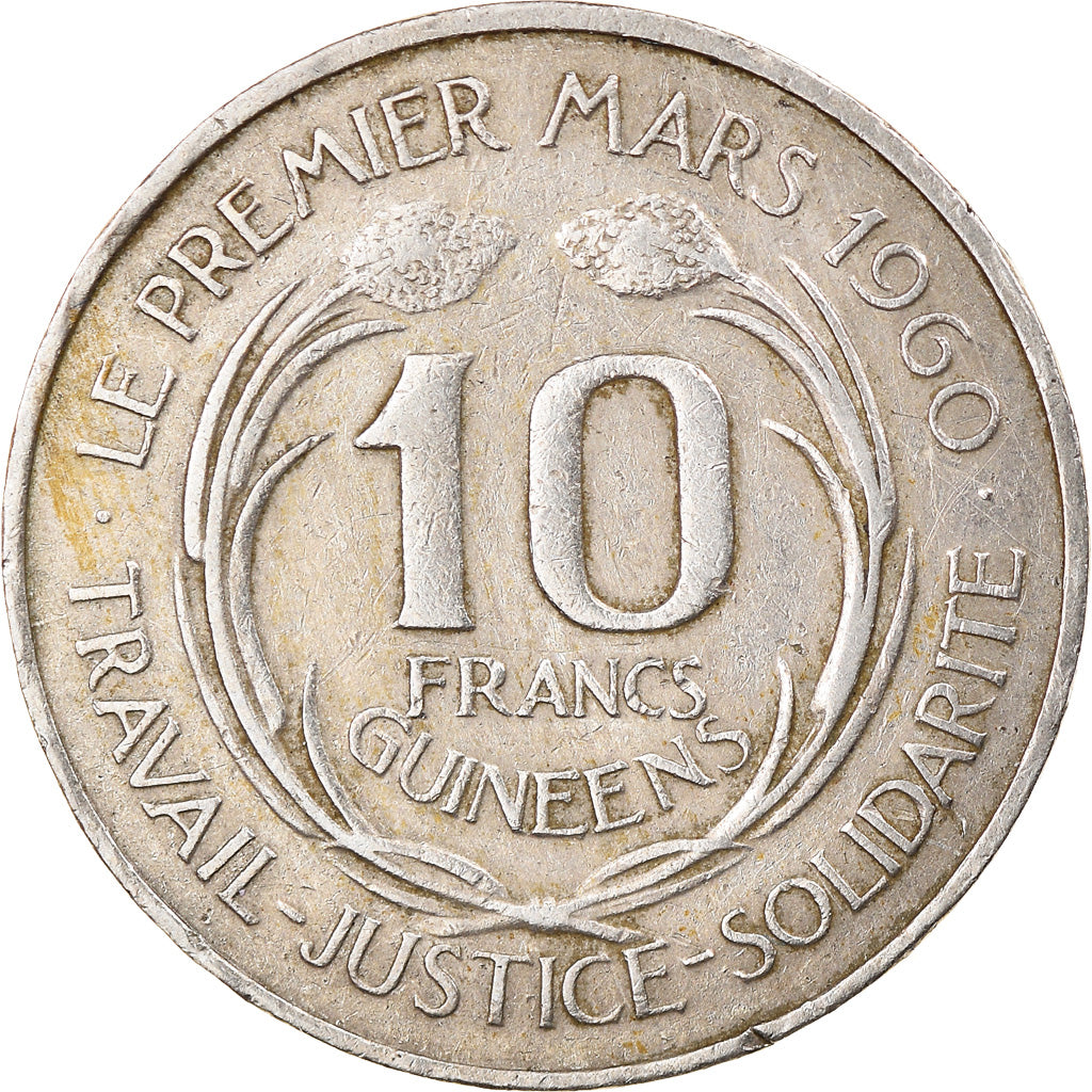 Coin, Guinea, 10 Francs, 1962, EF(40-45), Copper-nickel, KM:6