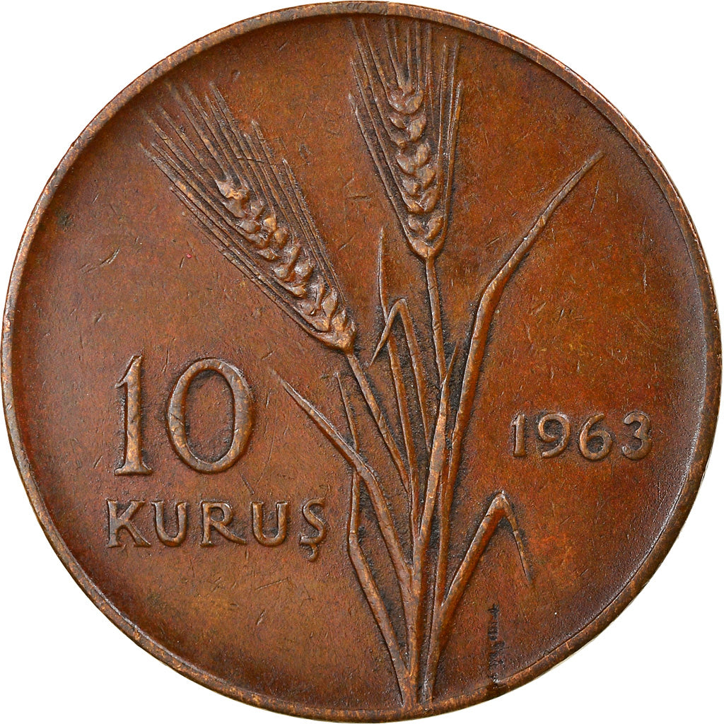 Coin, Turkey, 10 Kurus, 1963, EF(40-45), Bronze, KM:891.1