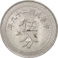 CHINA, REPUBLIC OF, 5 Cents, 5 Fen, 1940, AU(55-58), Aluminum, KM:356