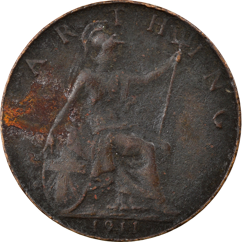 Moneta, Gran Bretagna, George V, Farthing, 1911, MB, Bronzo, KM:808.1
