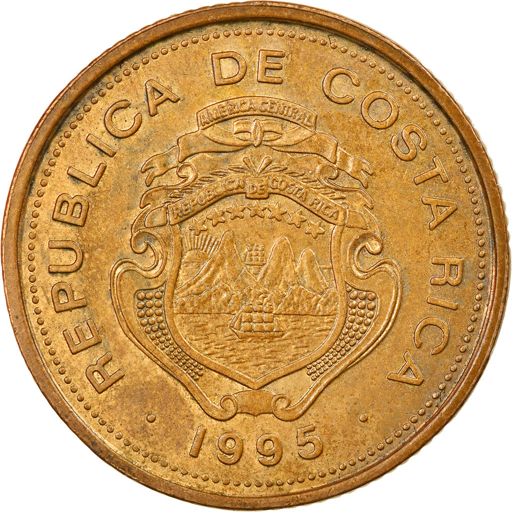 Moneda, Costa Rica, 10 Colones, 1995, MBC, Latón chapado en acero, KM:228
