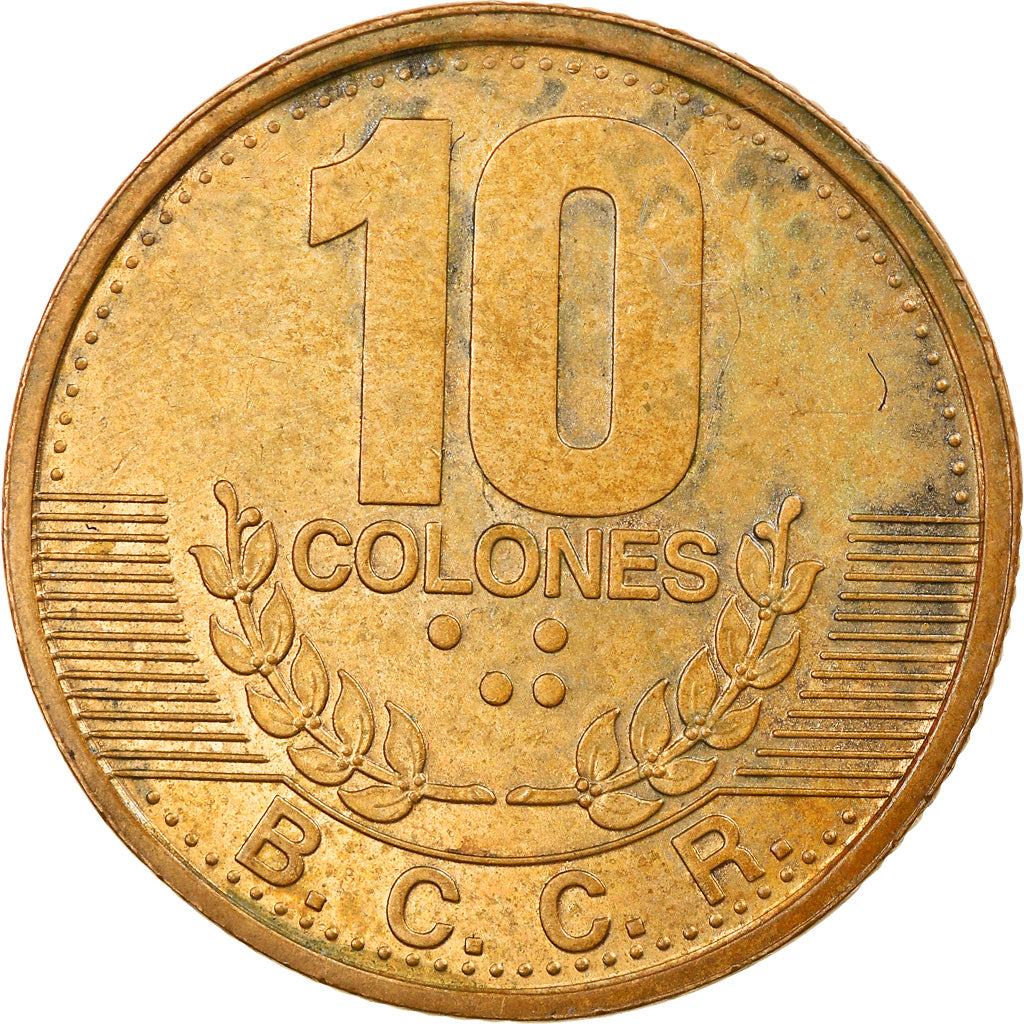 Moneda, Costa Rica, 10 Colones, 1995, MBC, Latón chapado en acero, KM:228