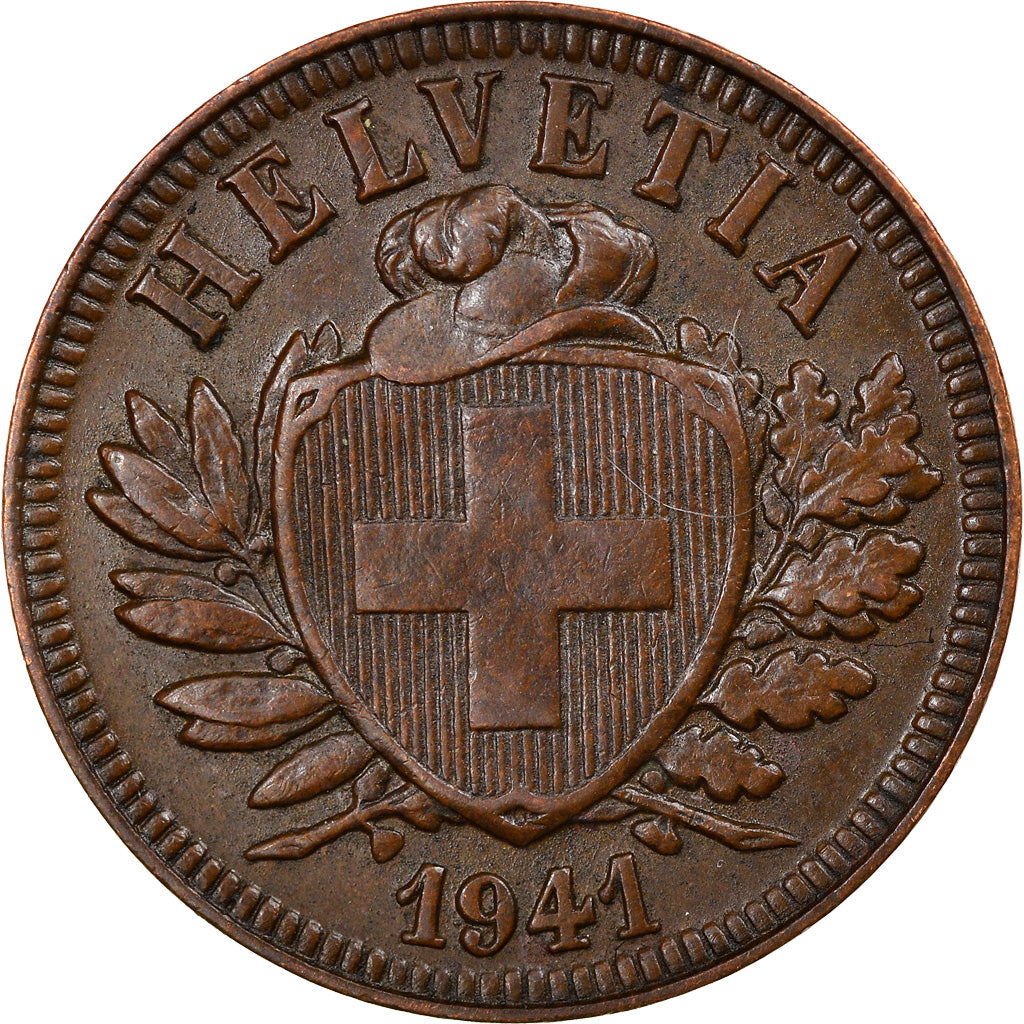 Coin, Switzerland, 2 Rappen, 1941, Bern, AU(50-53), Bronze, KM:4.2a