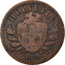 Monnaie, Suisse, 2 Rappen, 1851, Paris, B+, Bronze, KM:4.1