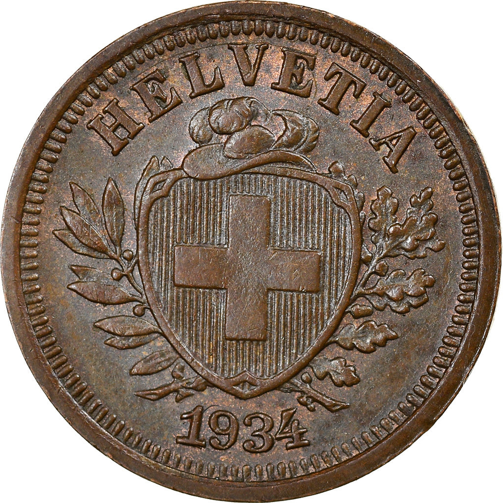 Coin, Switzerland, Rappen, 1934, Bern, EF(40-45), Bronze, KM:3.2