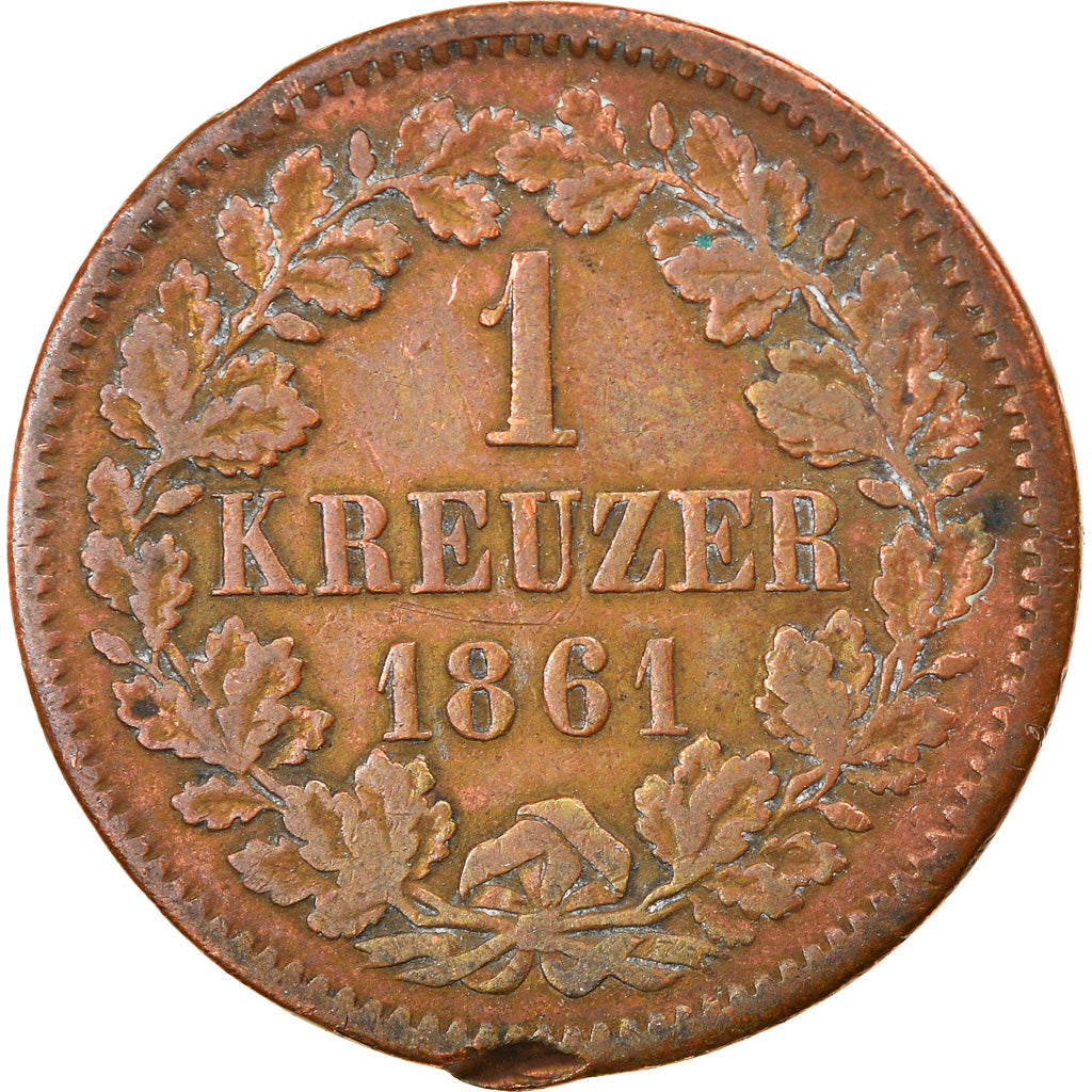 Coin, German States, BADEN, Friedrich I, Kreuzer, 1861, VF(30-35), Copper
