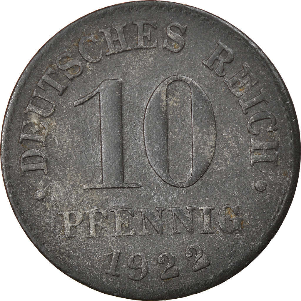 Moneta, GERMANIA - IMPERO, 10 Pfennig, 1922, Stuttgart, BB, Ferro, KM:20