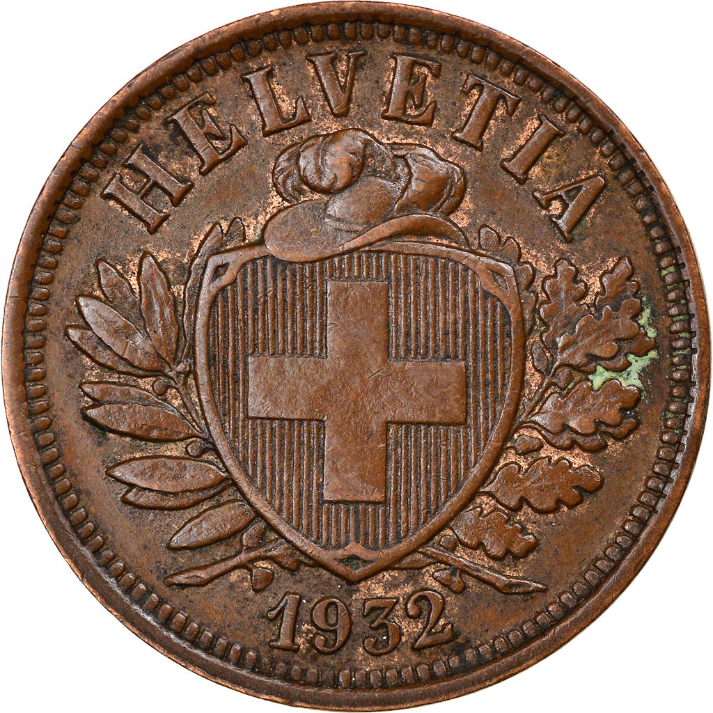 Coin, Switzerland, 2 Rappen, 1932, Bern, EF(40-45), Bronze, KM:4.2a