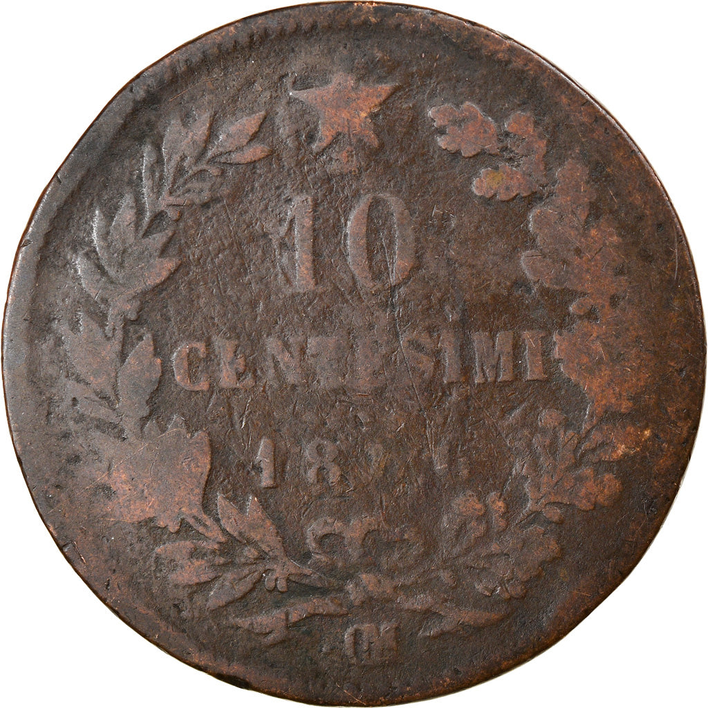 Moneta, Włochy, Vittorio Emanuele II, 10 Centesimi, 1866, Strasbourg, F(12-15)