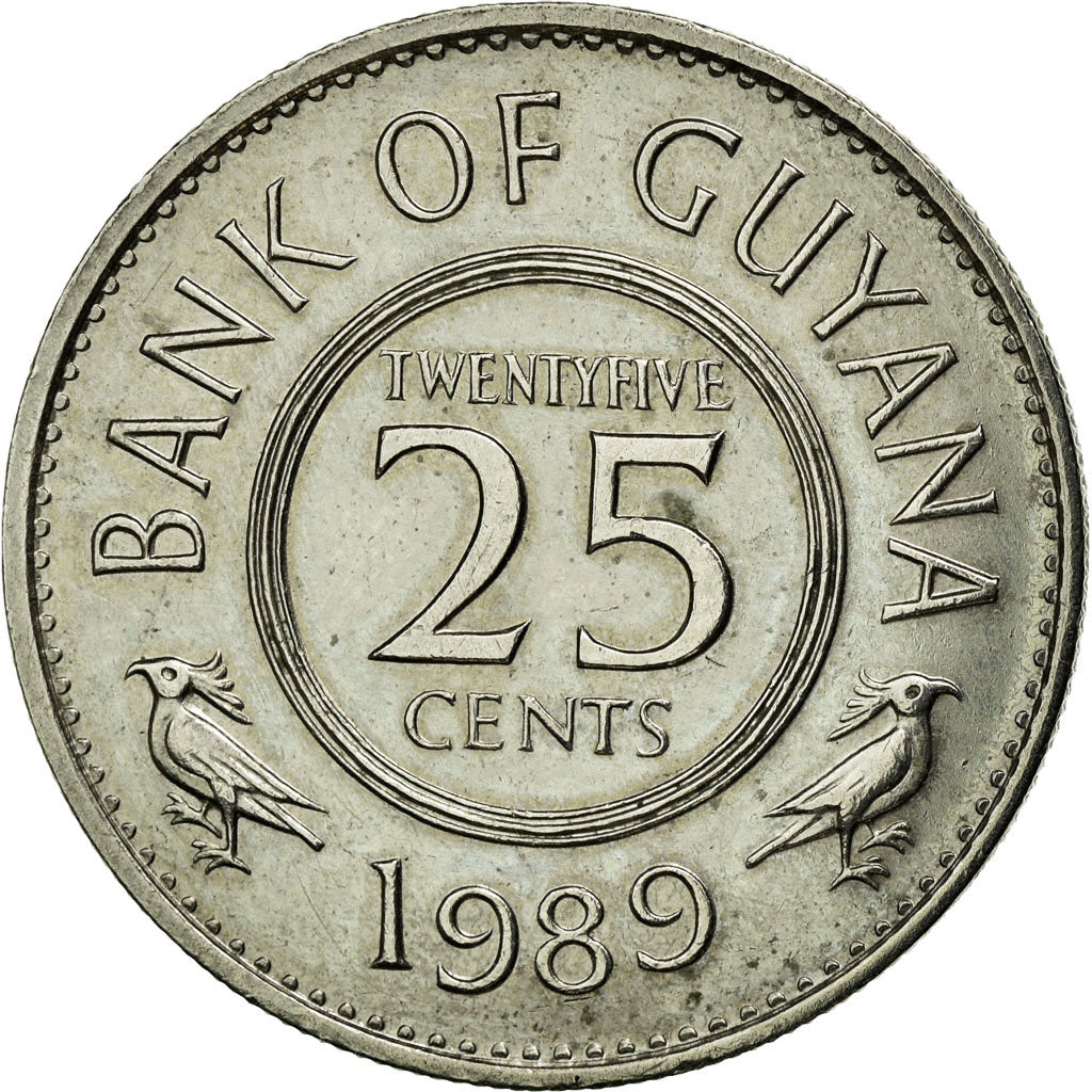 Coin, Guyana, 25 Cents, 1989, AU(55-58), Copper-nickel, KM:34