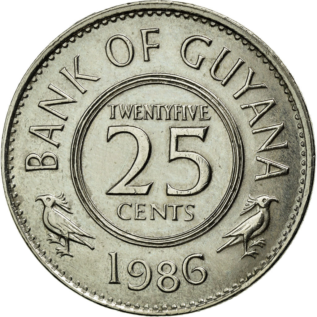 Coin, Guyana, 25 Cents, 1986, AU(55-58), Copper-nickel, KM:34