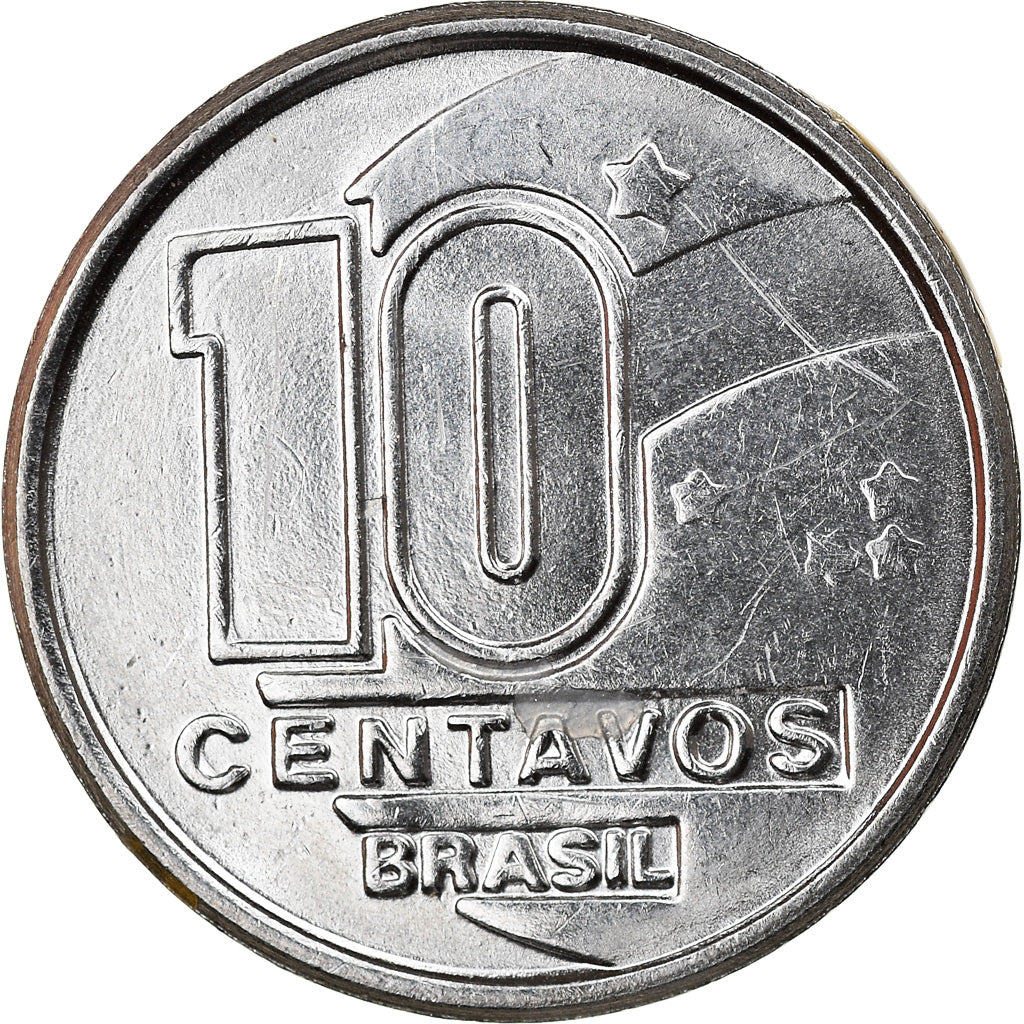 Moneda, Brasil, 10 Centavos, 1990, MBC, Acero inoxidable, KM:613