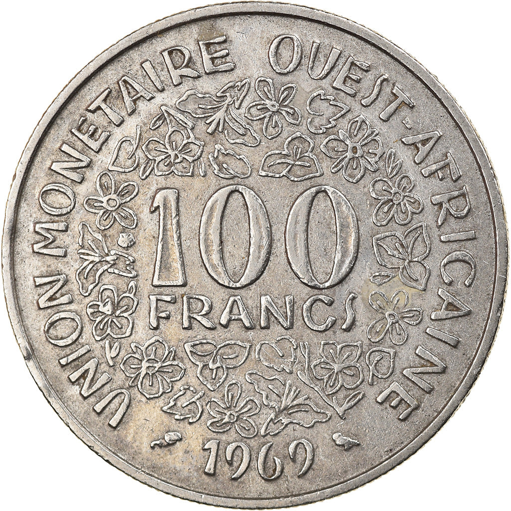 Coin, West African States, 100 Francs, 1969, EF(40-45), Nickel, KM:4