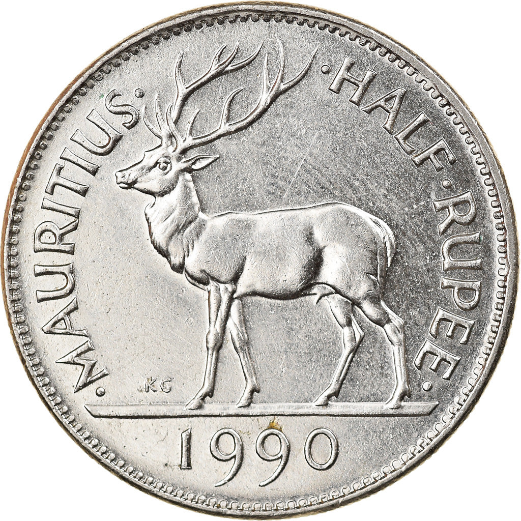 Moeda, Maurícia, 1/2 Rupee, 1990, AU(50-53), Aço Niquelado, KM:54