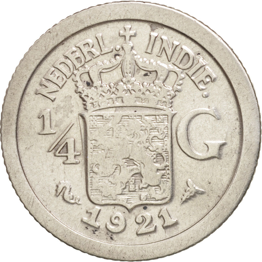 NETHERLANDS EAST INDIES, Wilhelmina I, 1/4 Gulden,1921,AU(50-53),KM 312