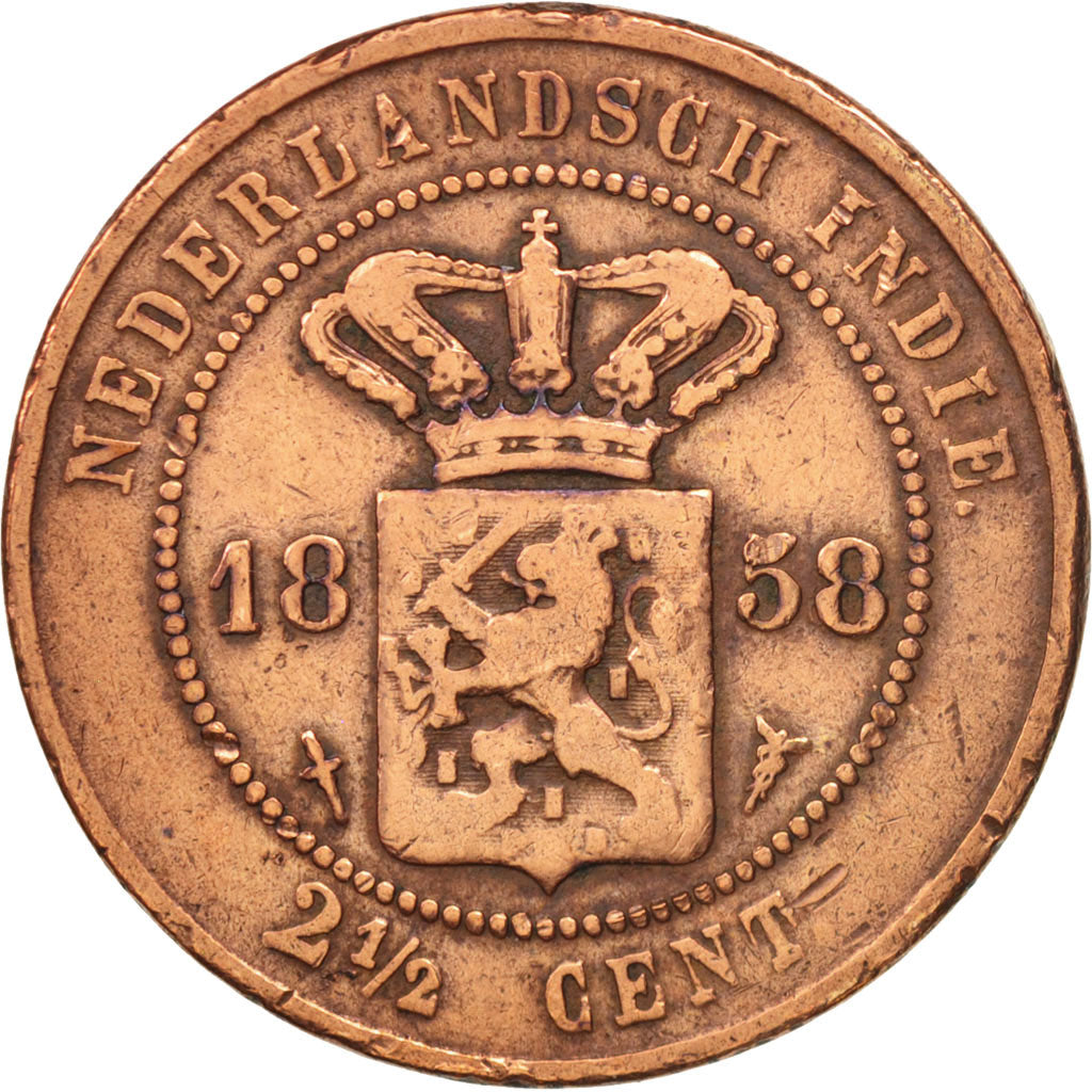 NETHERLANDS EAST INDIES,Wilhelmina I,2-1/2 Cents,1858,Utrecht,TB+,KM 308