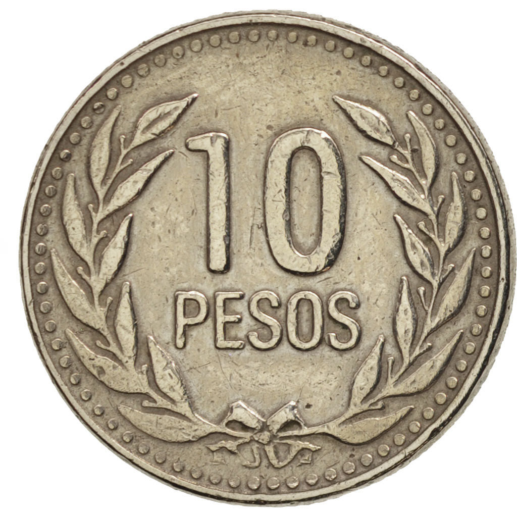 Colombia, 10 Pesos, 1989, AU(50-53), Copper-Nickel-Zinc, KM:281.1