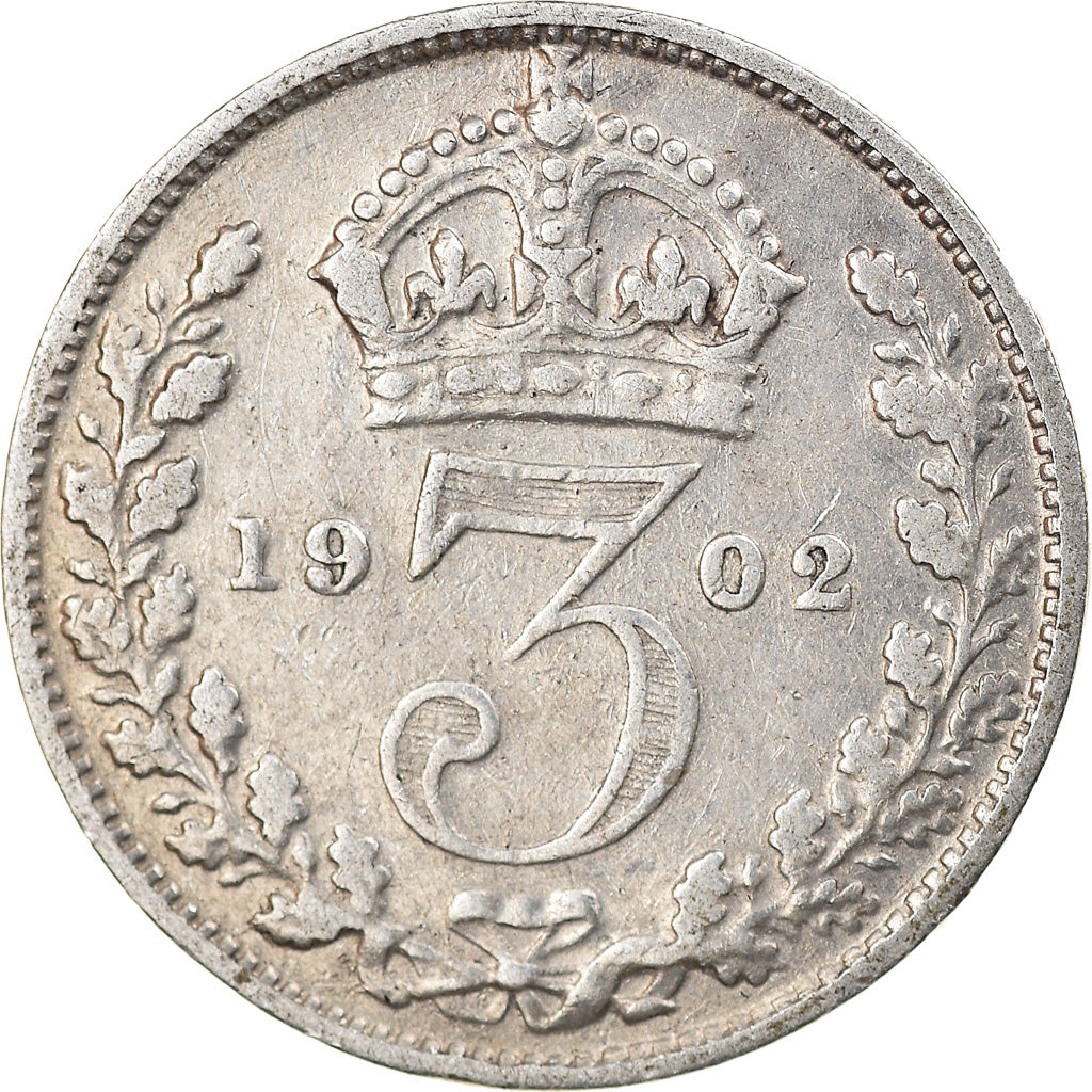 Coin, Great Britain, Edward VII, 3 Pence, 1902, EF(40-45), Silver, KM:797.1