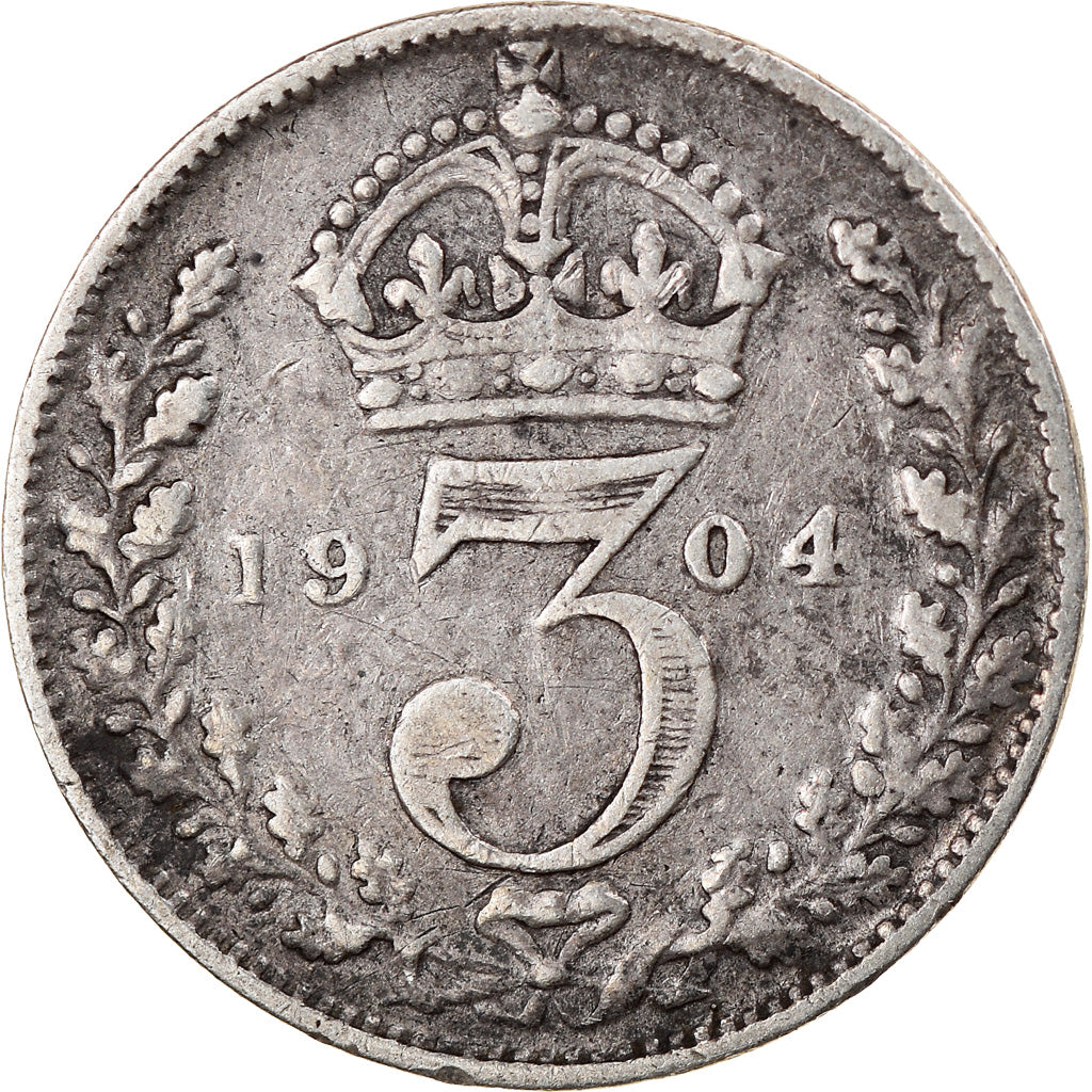 Coin, Great Britain, Edward VII, 3 Pence, 1904, VF(30-35), Silver, KM:797.1