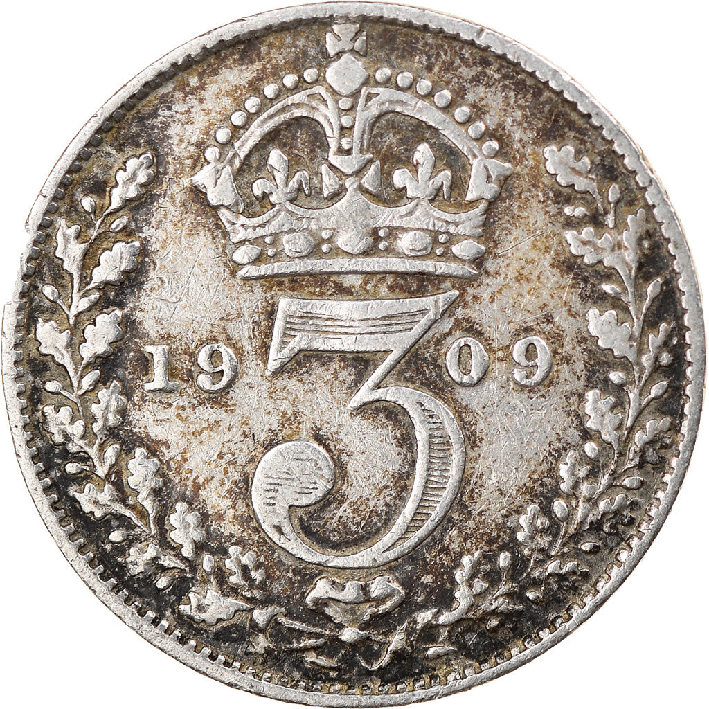 Coin, Great Britain, Edward VII, 3 Pence, 1909, VF(30-35), Silver, KM:797.2