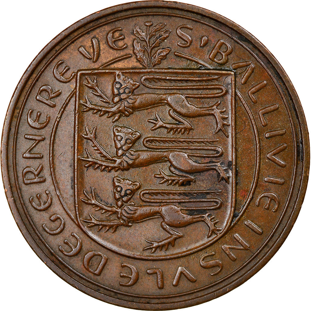 Coin, Guernsey, Elizabeth II, 8 Doubles, 1956, AU(55-58), Bronze, KM:16