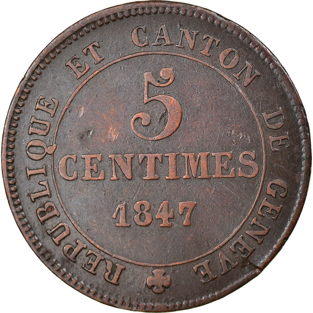 Coin, SWISS CANTONS, GENEVA, 5 Centimes, 1847, Genève, EF(40-45), Billon