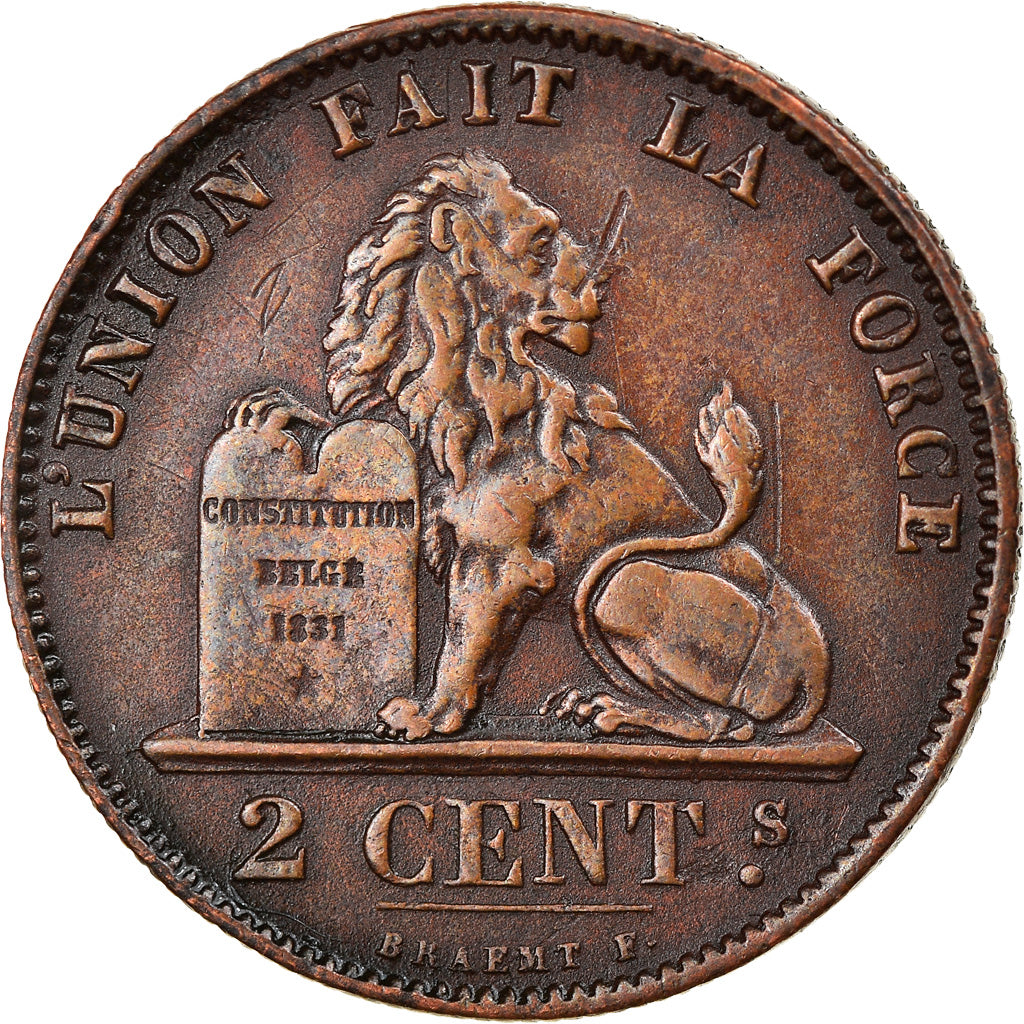 Coin, Belgium, Leopold II, 2 Centimes, 1876, AU(50-53), Copper, KM:35.1