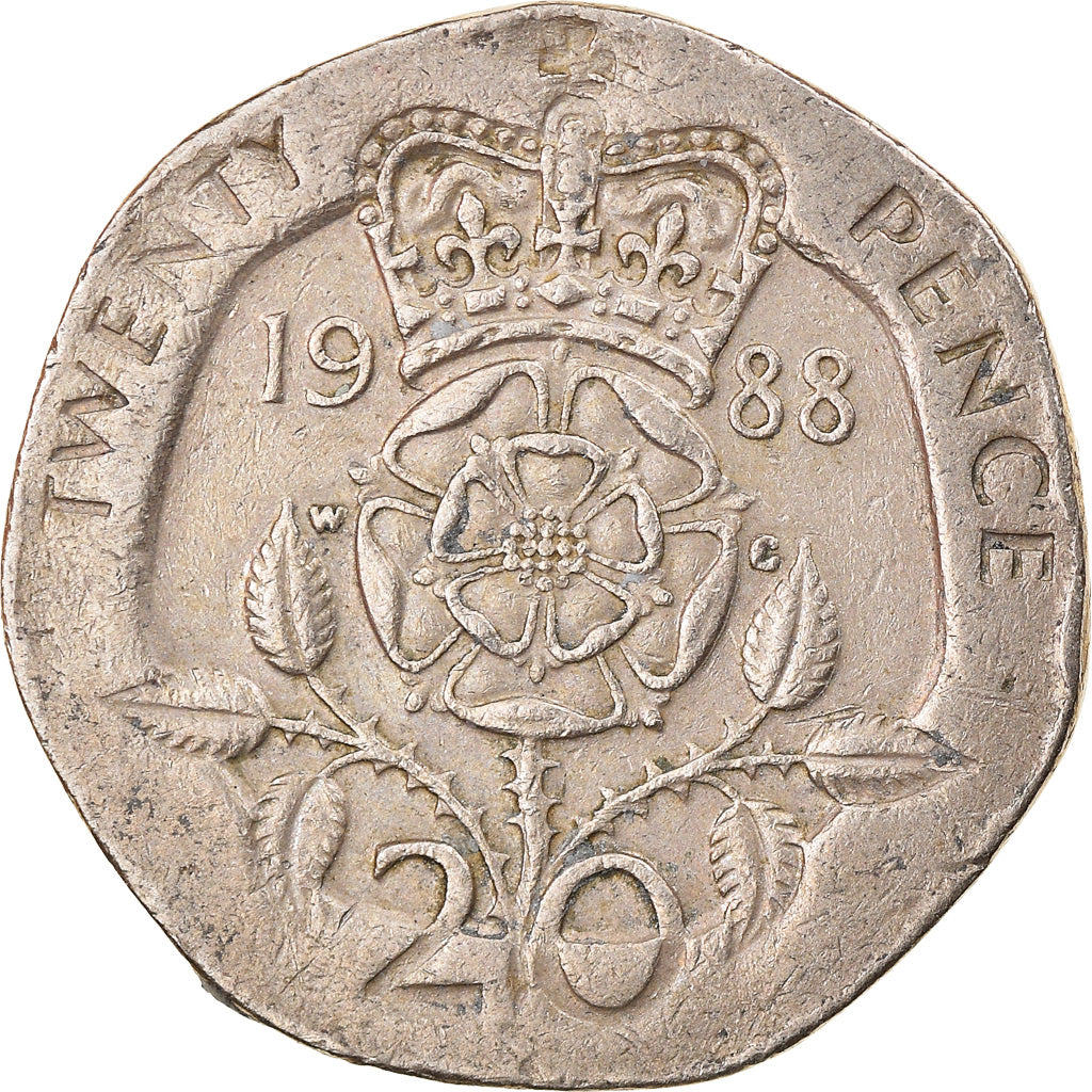 Coin, Great Britain, Elizabeth II, 20 Pence, 1988, VF(30-35), Copper-nickel