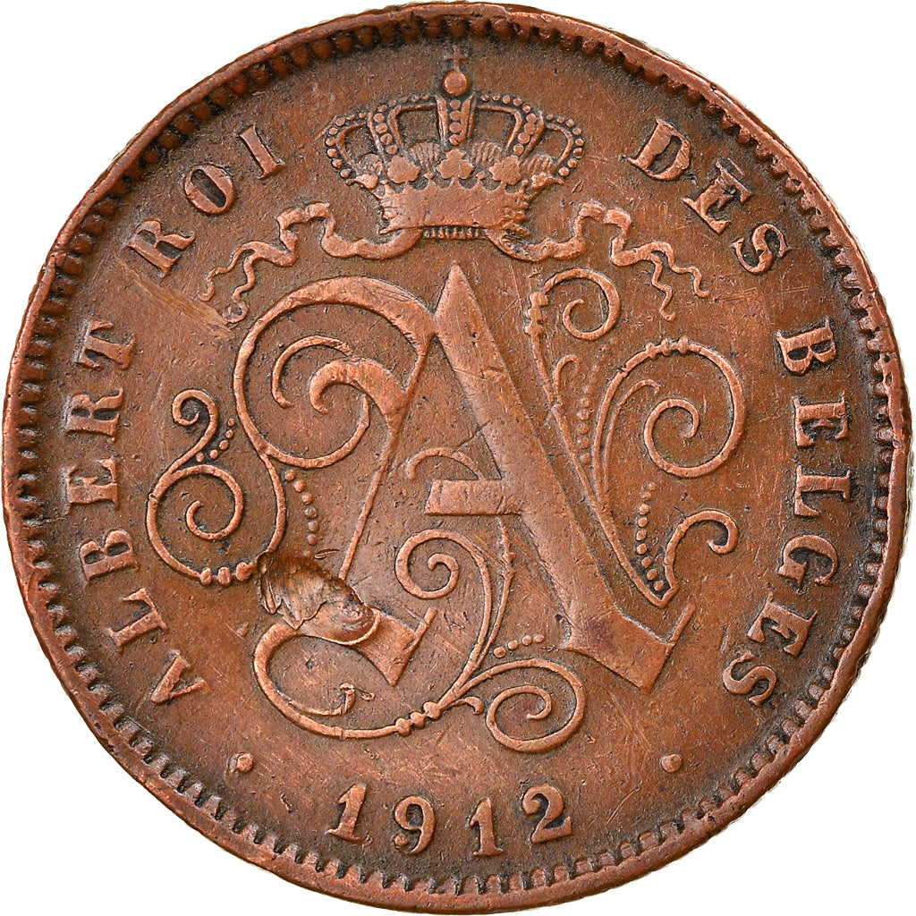 Moneta, Belgio, Albert I, 2 Centimes, 1912, MB, Rame, KM:64
