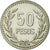 Moneta, Colombia, 50 Pesos, 1990, AU(50-53), Miedź-Nikiel-Cynk, KM:283.1