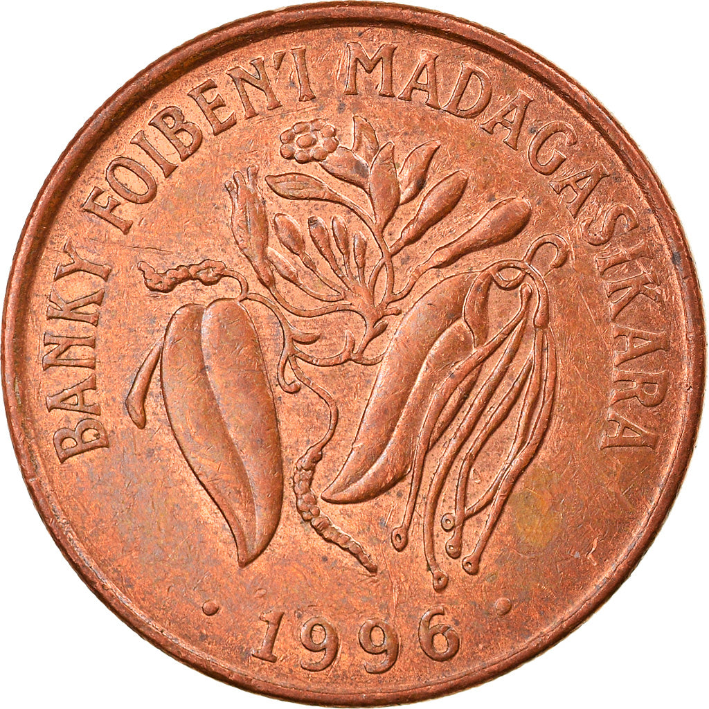 Coin, Madagascar, 10 Francs, 2 Ariary, 1996, Paris, EF(40-45), Copper Plated