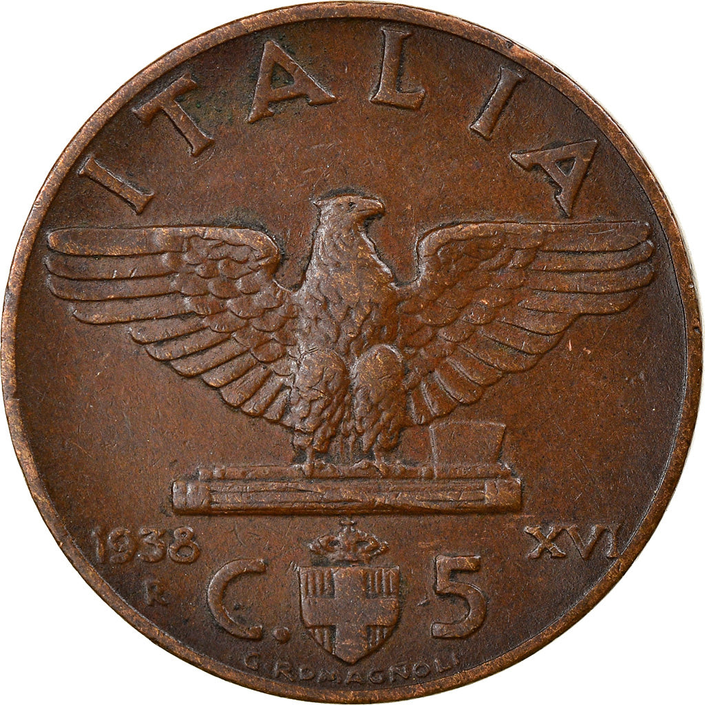 Moeda, Itália, Vittorio Emanuele III, 5 Centesimi, 1938, Rome, AU(55-58)